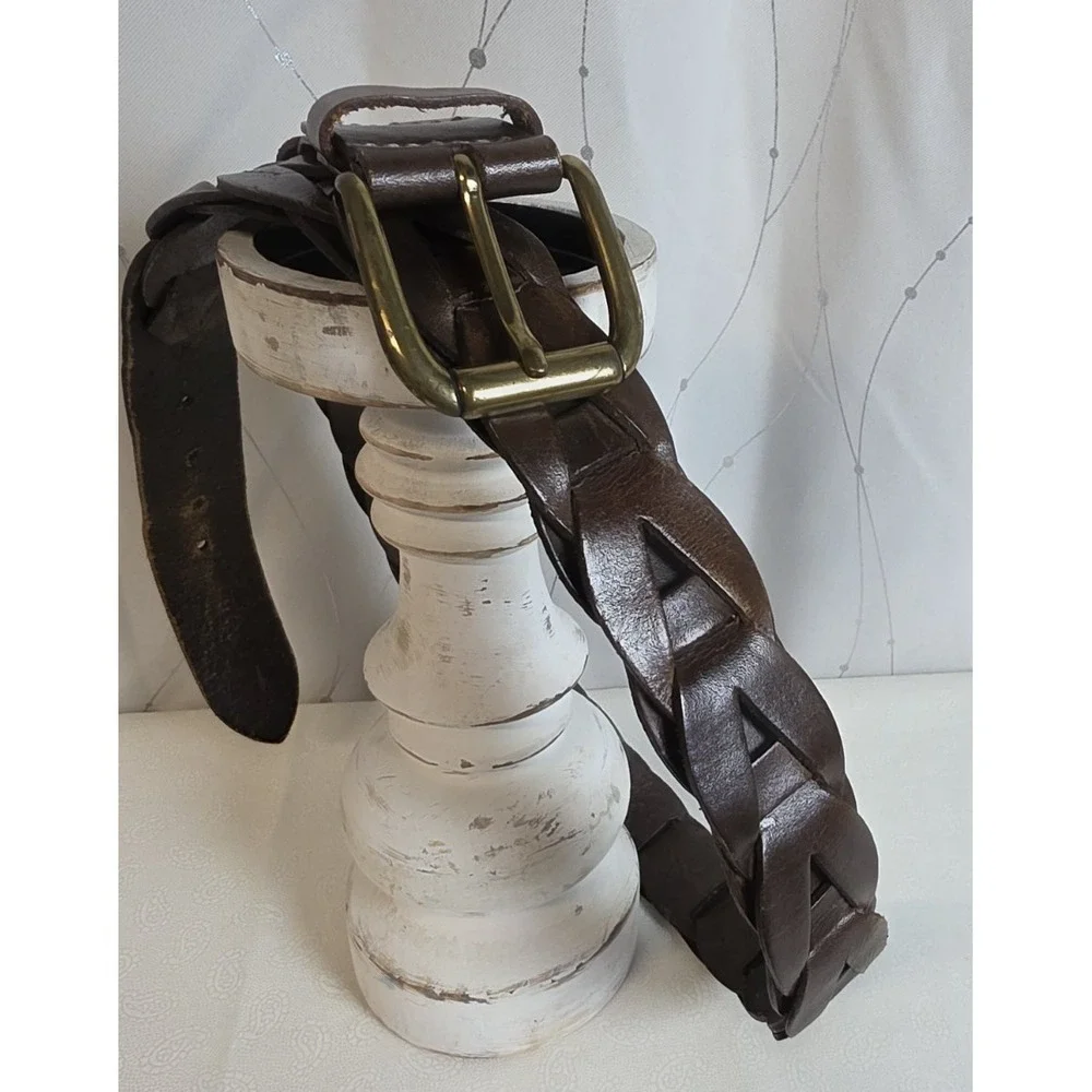 Unisex Brown Leather Braided Belt 34-36 Top Grain Retro 70s Y2K Boho‎ Western